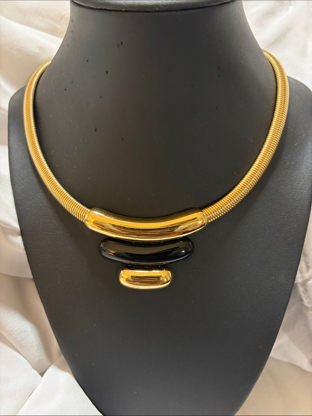 Gold and Black Monet Vintage Statement Collar Necklace - Women Jewelry